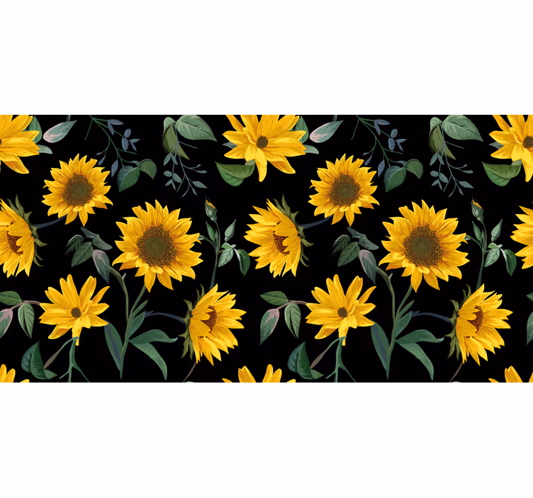 Toile noire fenêtre tournesols sur fond noir - TenStickers