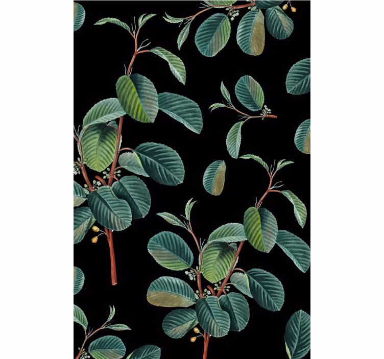 Toile noire fenêtre branches vertes - TenStickers