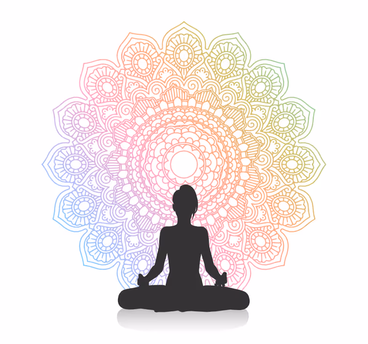 Toile fenêtre salle de bain mandala yoga arc-en-ciel - TenStickers
