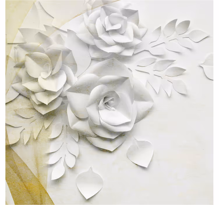 Toile fenêtre salle de bain fleurs dorées et blanches - TenStickers