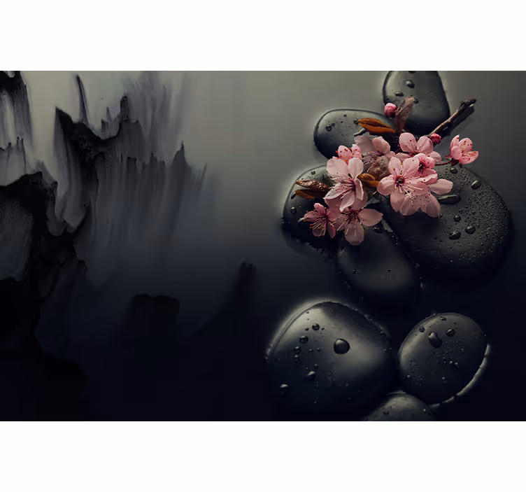 Toile fenêtre salle de bain fleurs élégantes pierres zen - TenStickers