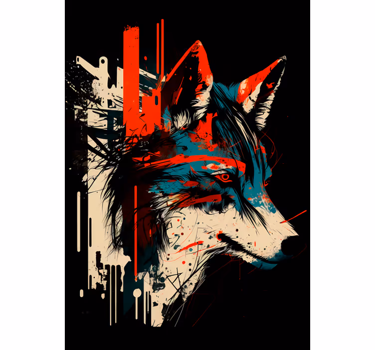 Toile fenêtre chambre adolescent loup abstrait - TenStickers