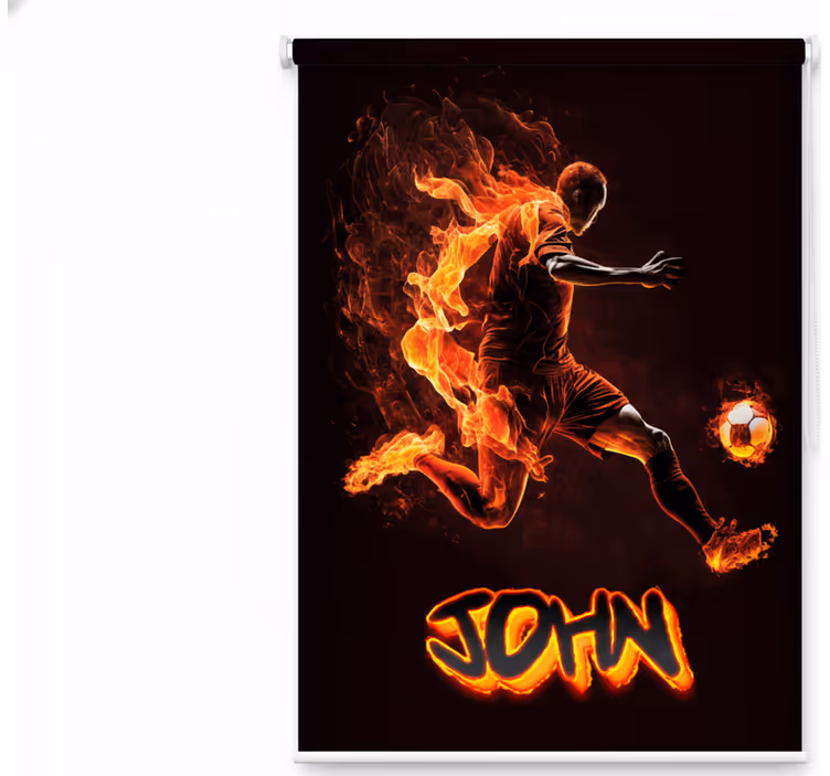 Toile fenêtre chambre adolescent joueur de foot en flammes - TenStickers