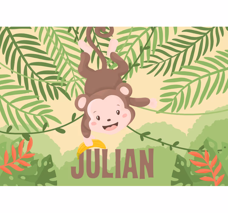 Toile fenêtre amusant singe bébé mignon sur branche - TenStickers