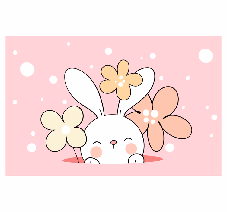 Toile fenêtre amusant lapin sur fond à pois - TenStickers