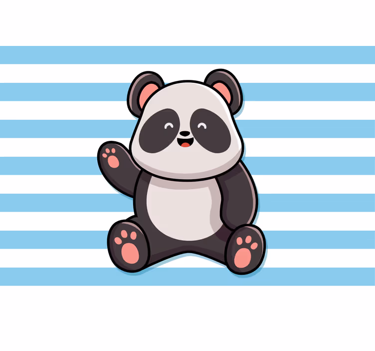Toile fenêtre amusant panda heureux sur fond rayé - TenStickers
