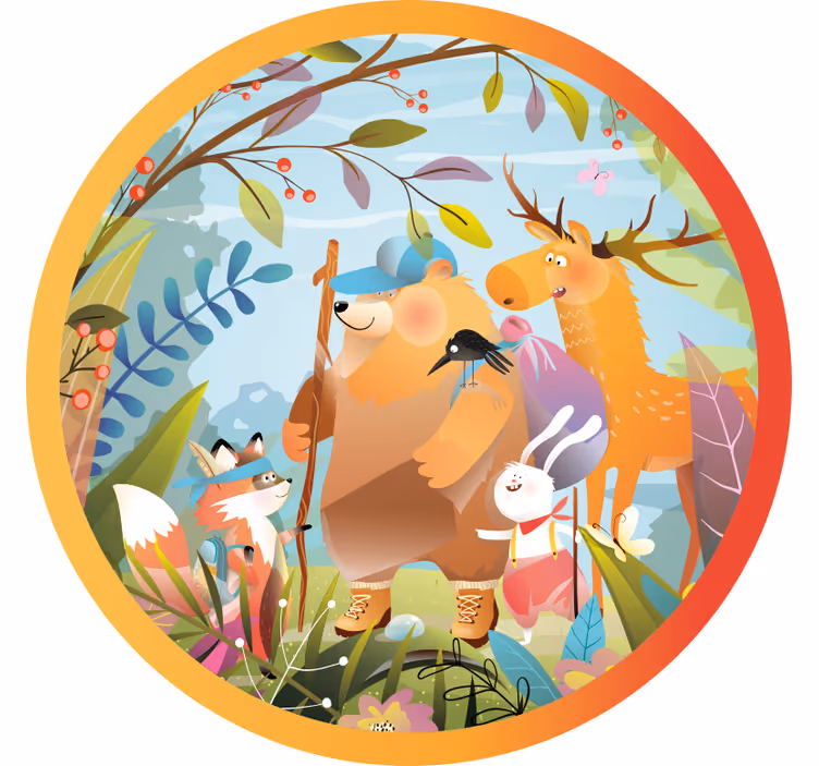 Toile fenêtre amusant amis animaux en forêt - TenStickers