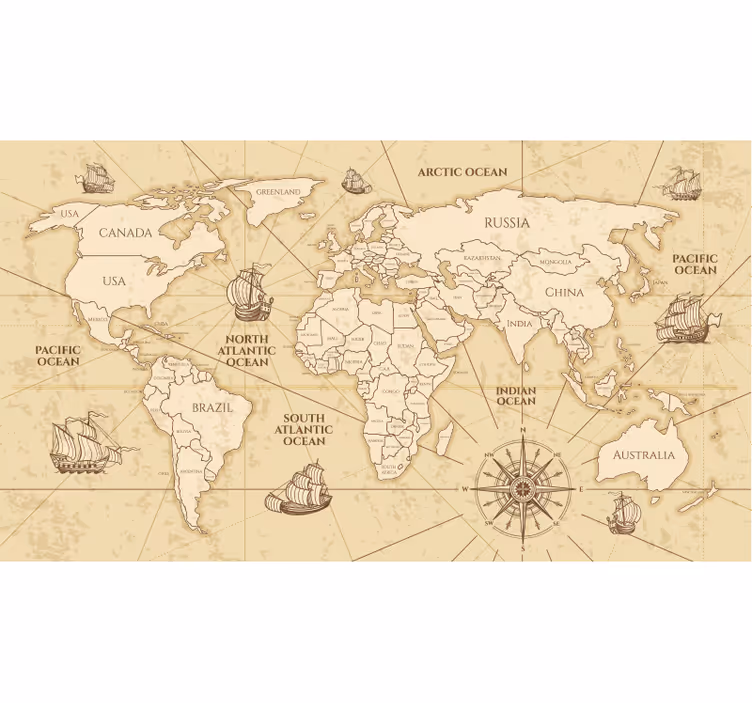 Toile fenêtre carte du monde carte du monde sépia - TenStickers