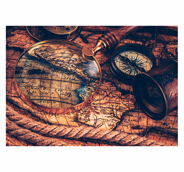 Toile fenêtre carte du monde peinture marron - TenStickers