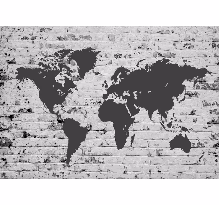 Toile fenêtre carte du monde papier peint brique blanche - TenStickers