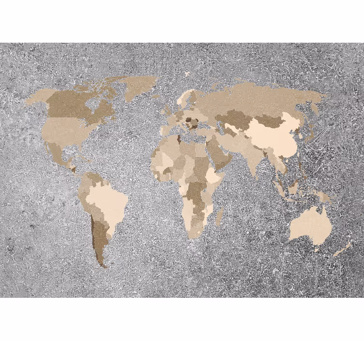 Toile fenêtre carte du monde carte du monde rétro grise - TenStickers
