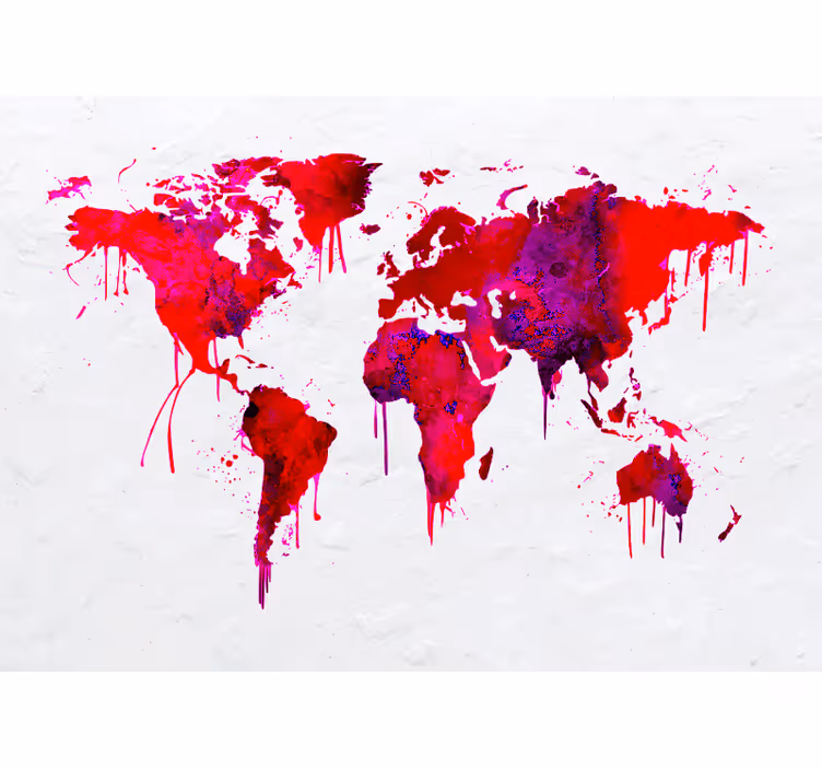 Toile fenêtre carte du monde aquarelle rouge - TenStickers