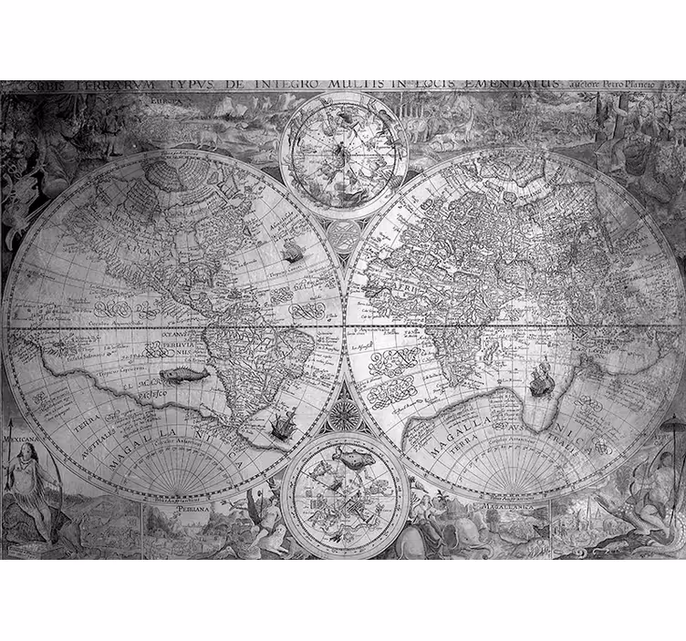 Toile fenêtre carte du monde carte du monde grise - TenStickers