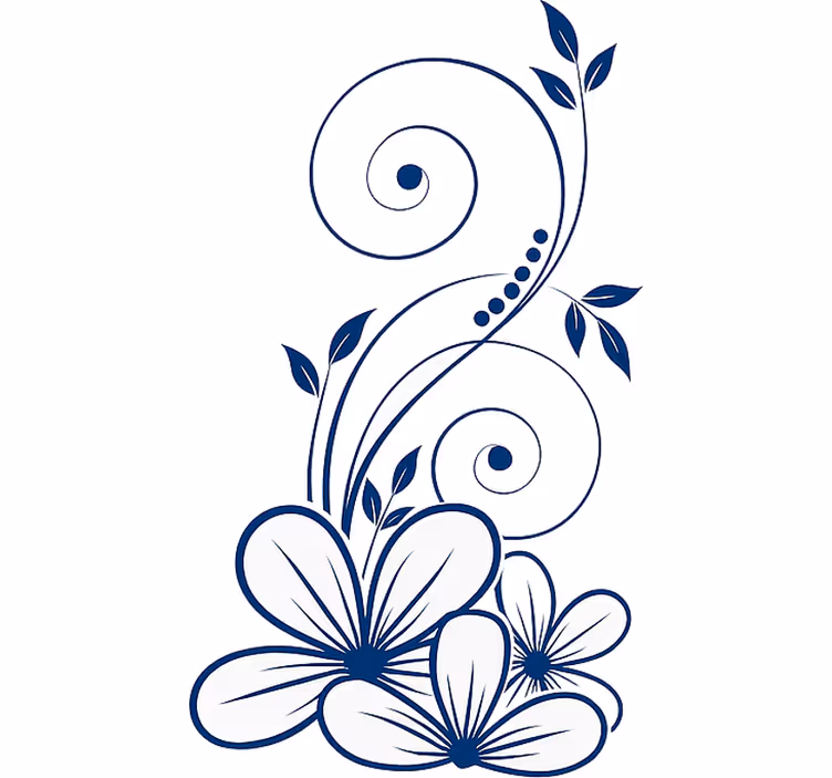 Toile fenêtre fleur tourbillon floral bleu - TenStickers