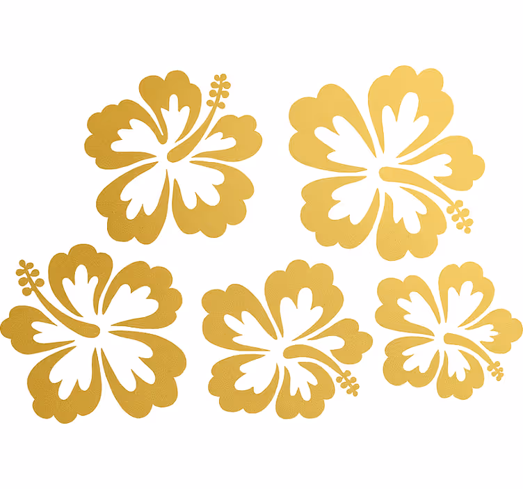 Toile fenêtre fleur silhouette de fleurs d'hibiscus dorées - TenStickers