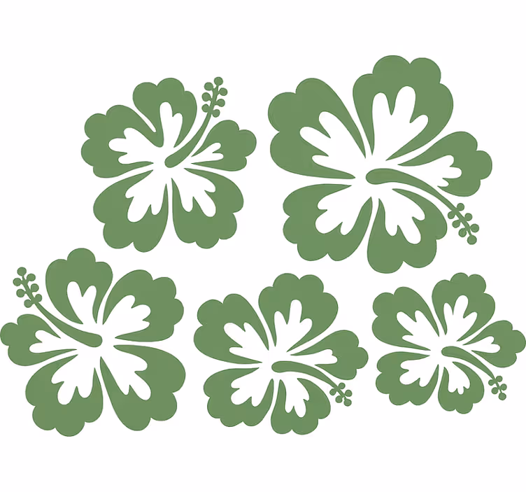 Toile fenêtre fleur silhouette de fleurs hibiscus vert sauge - TenStickers