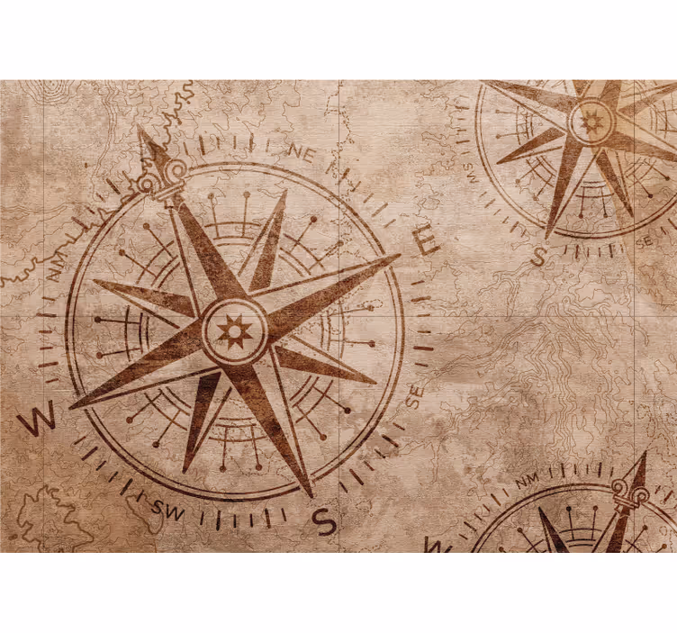 Toile fenêtre rustique boussole ancienne colorée - TenStickers