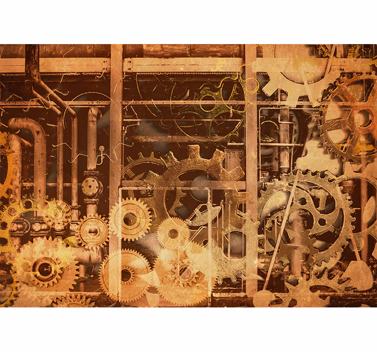 Toile fenêtre rustique tuyaux industriels 3d dorés - TenStickers