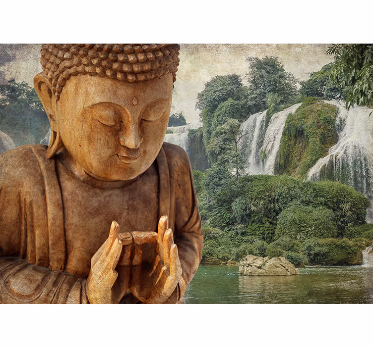 Toile fenêtre zen bouddha serein en cascade - TenStickers