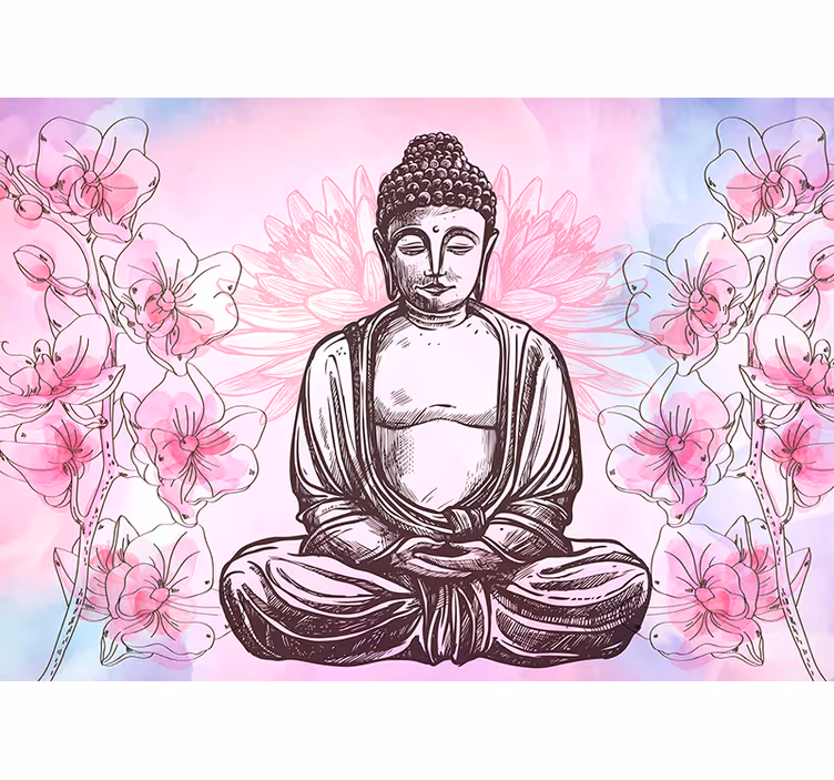 Toile fenêtre zen harmonie florale de bouddha - TenStickers