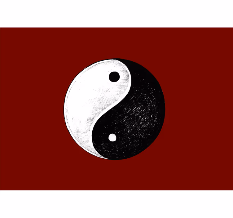 Toile fenêtre zen murale chambre yin yang fond rouge - TenStickers