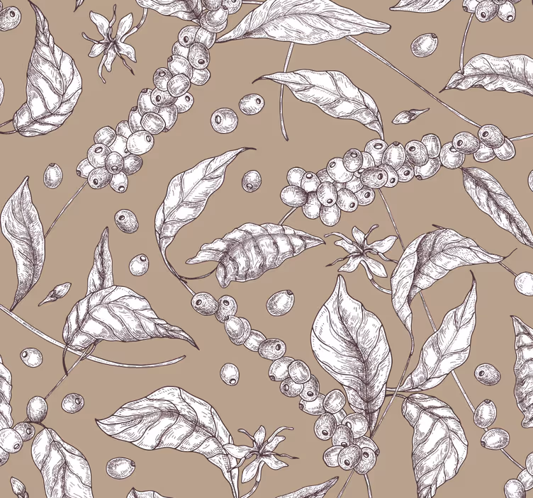 Toile fenêtre marron motif plante de café - TenStickers