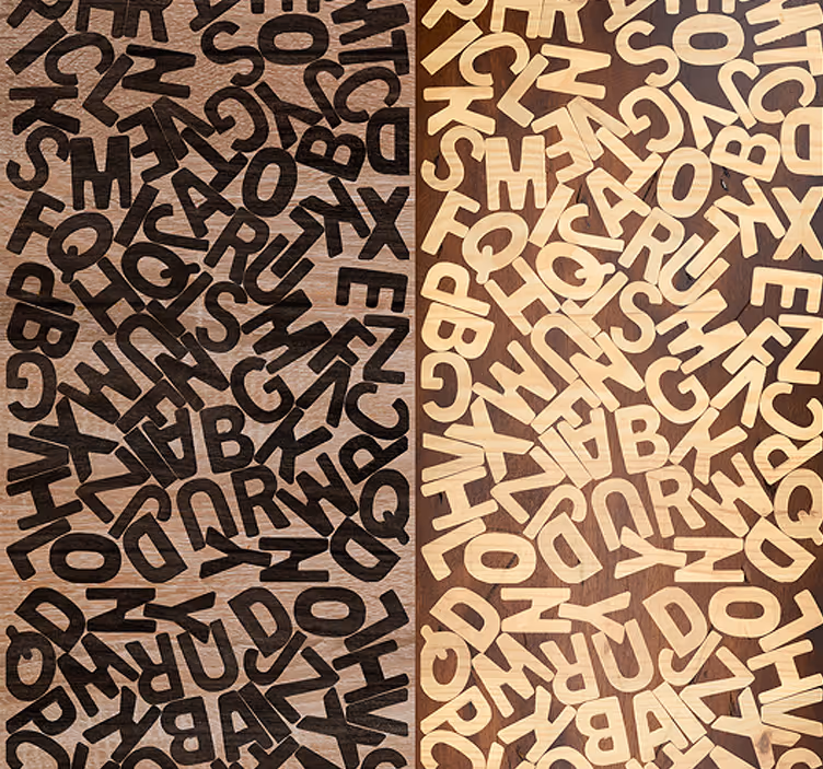 Toile fenêtre marron motif typographique alphabet - TenStickers