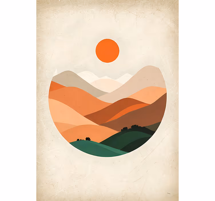 Toile fenêtre orange soleil sur les montagnes - TenStickers
