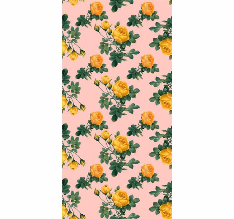 Toile fenêtre classique roses jaunes et feuilles vertes - TenStickers