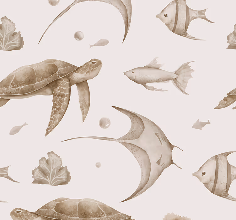 Toile fenêtre chambre bébé motif océan beige - TenStickers