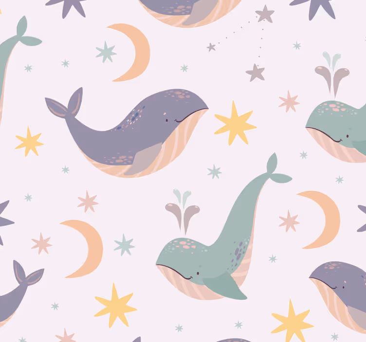 Toile fenêtre chambre bébé motifs de baleines amusants - TenStickers