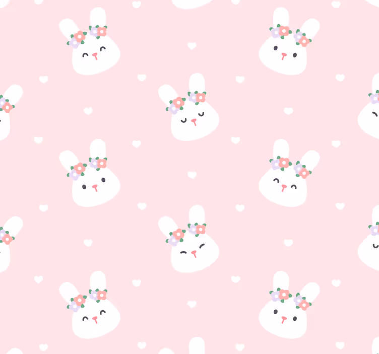 Toile fenêtre chambre bébé lapins mignons sur fond rose - TenStickers