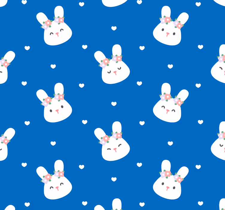 Toile fenêtre chambre bébé lapins mignons sur fond bleu - TenStickers