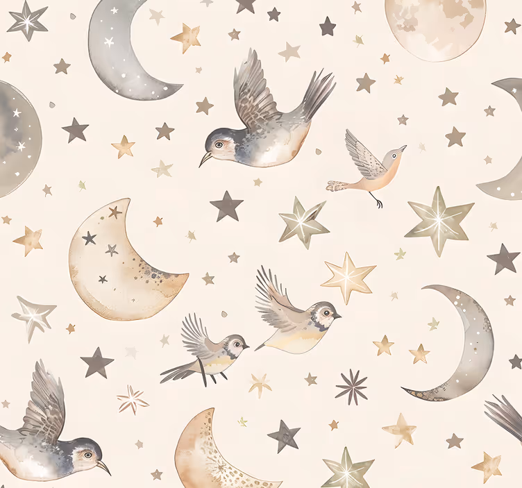 Toile fenêtre chambre bébé ciel nocturne beige - TenStickers