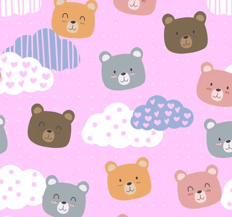Toile fenêtre chambre bébé ours minimaliste sourire rose - TenStickers