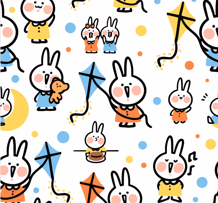 Toile fenêtre chambre bébé lapin accroché à un cerf-volant - TenStickers