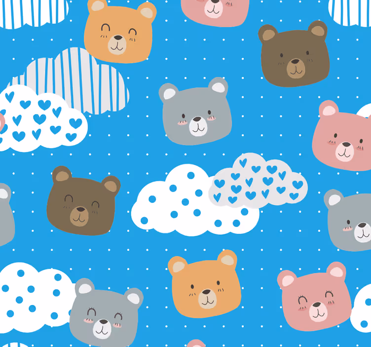Toile fenêtre chambre bébé ours minimaliste sourire bleu - TenStickers
