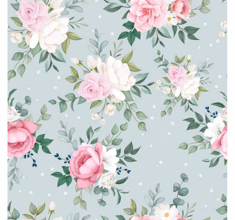 Toile fenêtre couloir fleurs bleues et roses - TenStickers