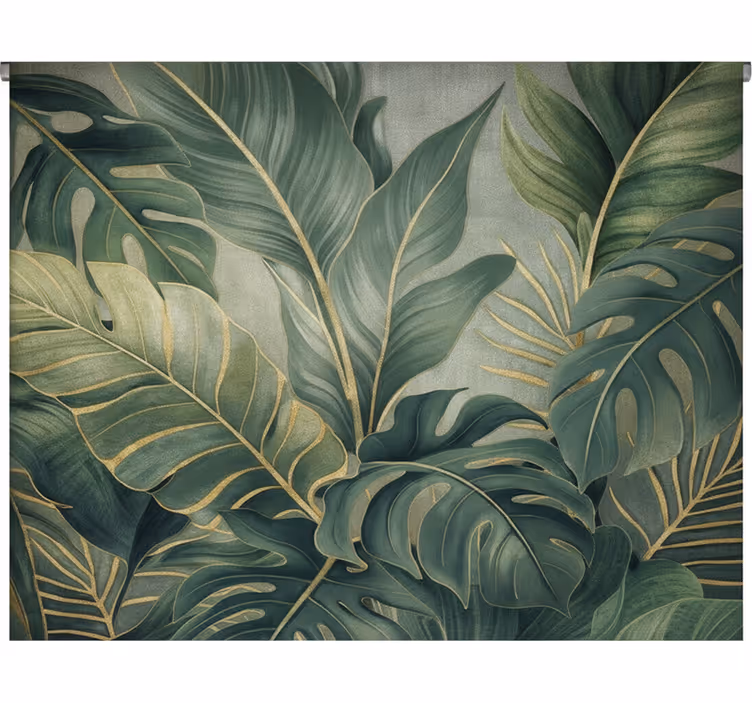 Toile fenêtre vert motif feuilles de la forêt tropicale - TenStickers