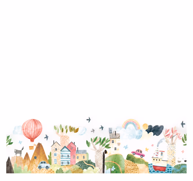Toile fenêtre cuisine dessin ludique ville 190 cm - TenStickers