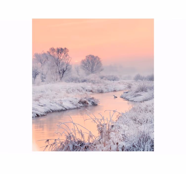 Toile blanche fenêtre paysage d'hiver 180 cm - TenStickers