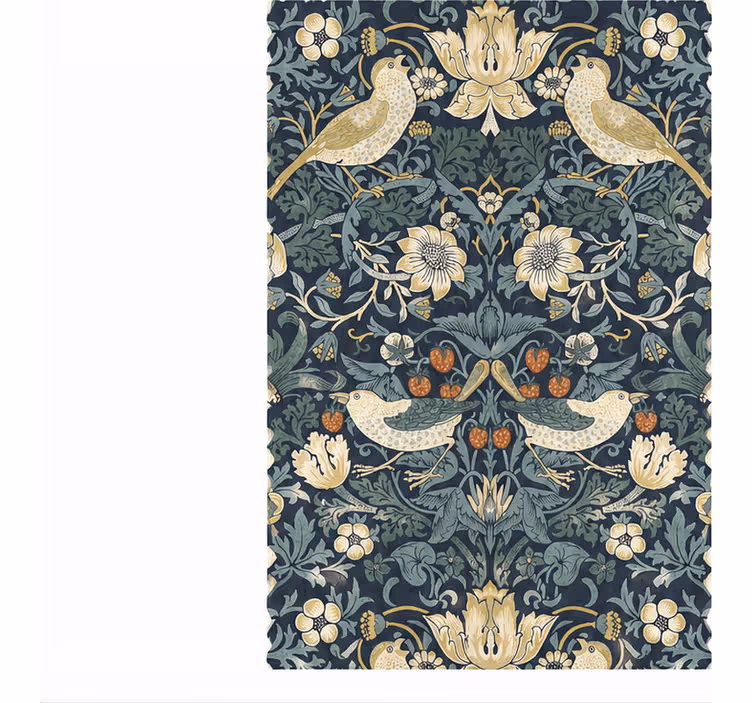 Toile fenêtre cuisine largeur 80 indigo oiseau fraise - TenStickers