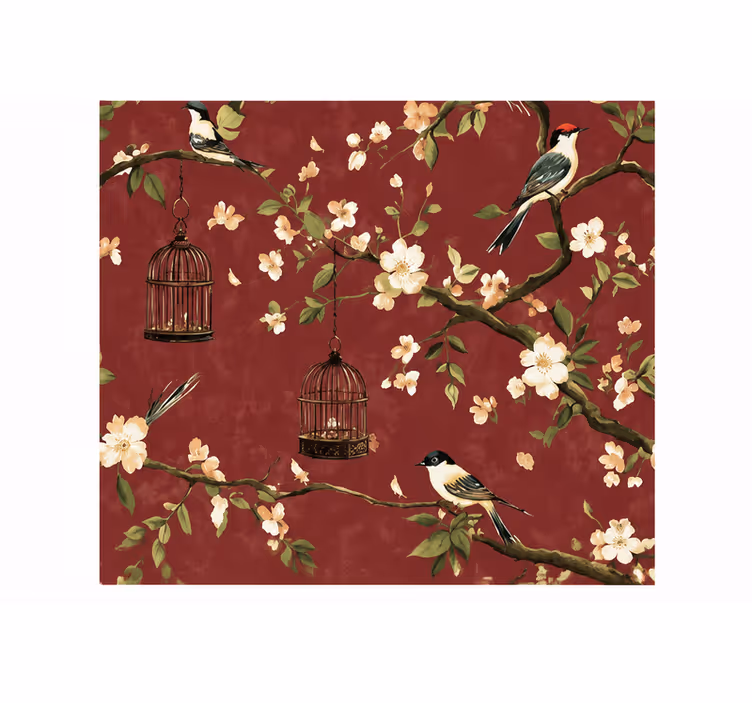 Toile fenêtre rouge motif chinois bordeaux - TenStickers