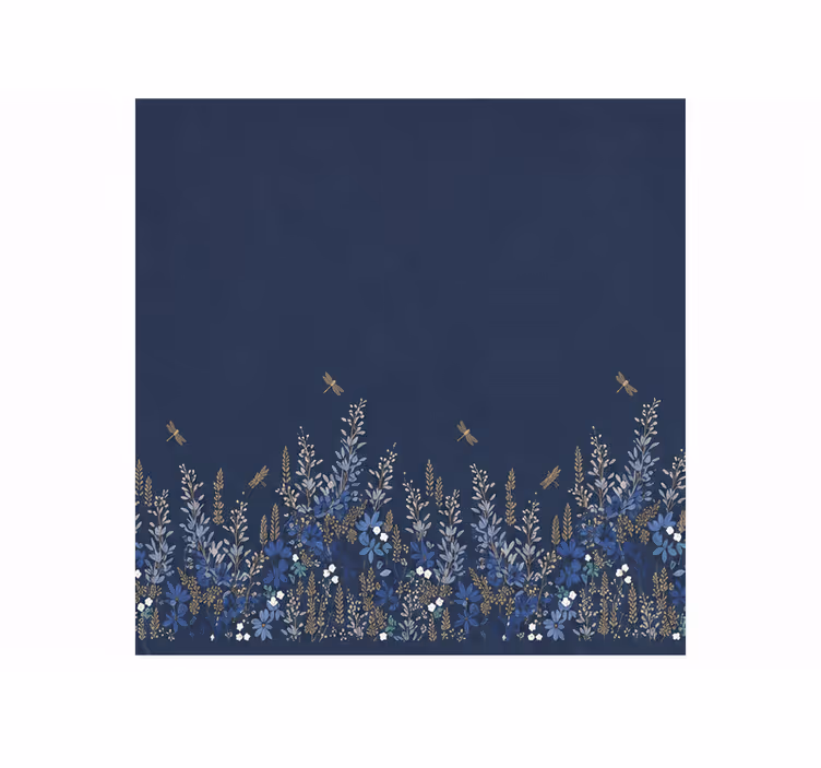 Toile fenêtre bleu motif insectes fleurs et herbe - TenStickers
