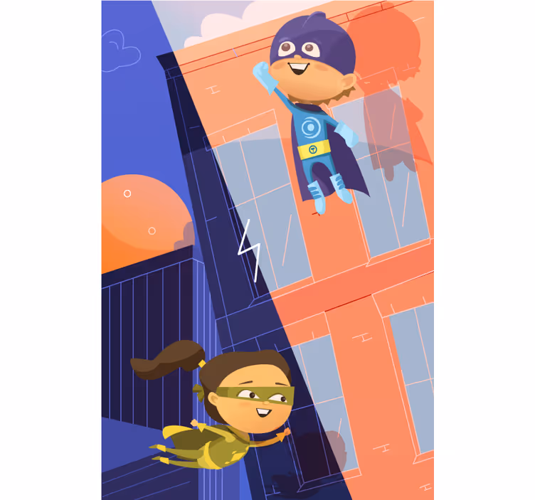 Toile fenêtre chambre enfant aventure de super-héros - TenStickers