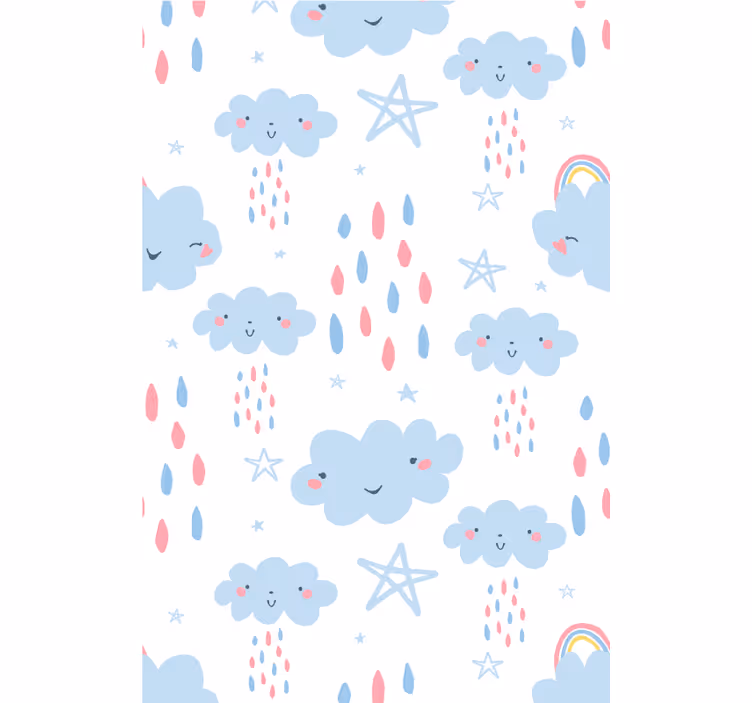 Toile fenêtre chambre bébé modèle de nuages souriants - TenStickers