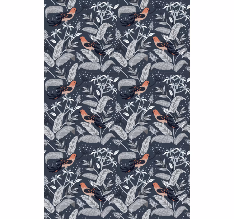 Toile fenêtre fleurs et plantes motif de feuillage d'oiseau - TenStickers