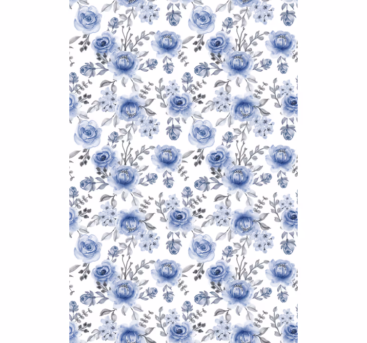 Toile fenêtre fleur motif floral bleu - TenStickers