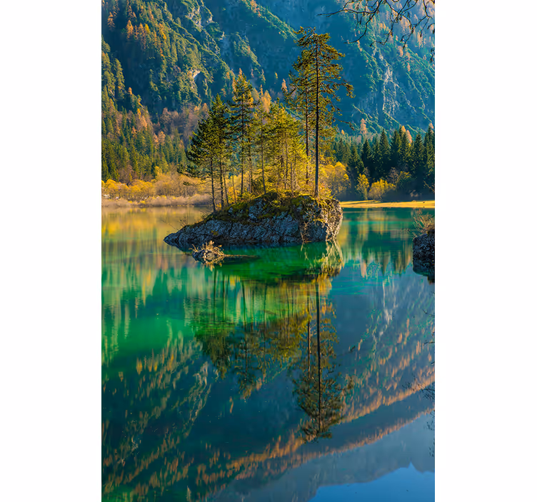 Toile fenêtre zen île tranquille au bord d'un lac - TenStickers