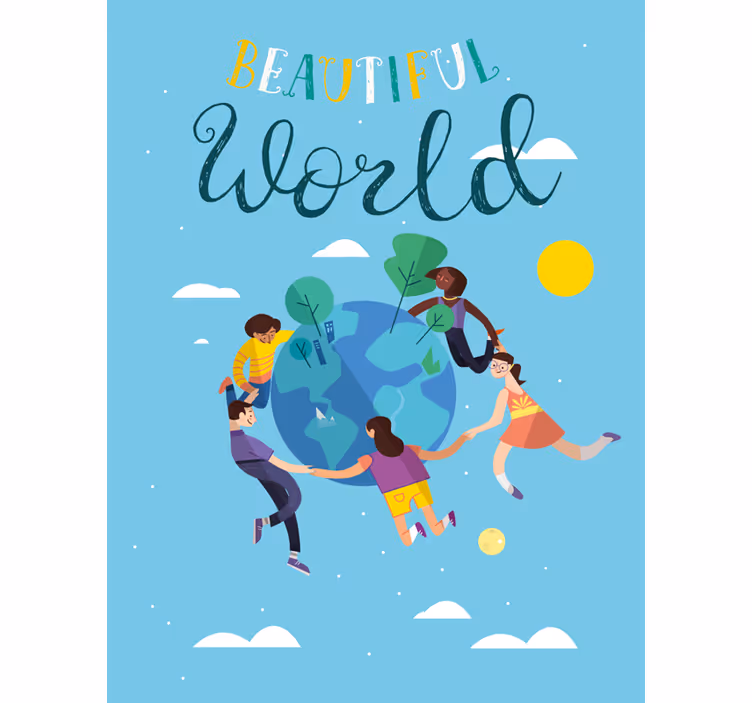 Toile fenêtre carte du monde illustration harmonieuse - TenStickers